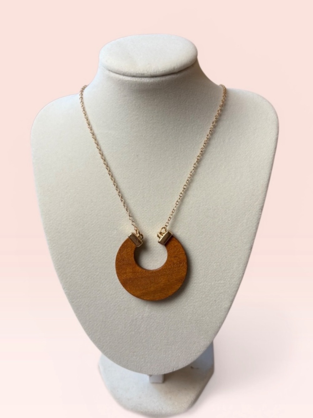 Plunder Open Round Circular Pendant in Wood and Goldtone by Plunder Design